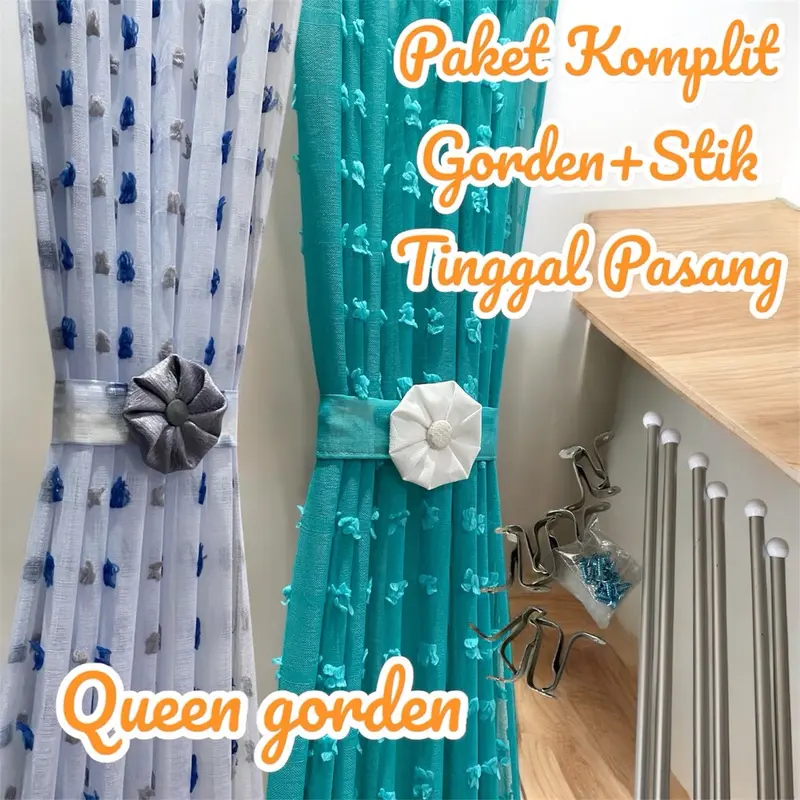 Gorden Kupu-kupu Ikat Pita Jendela Minimalis Fullset Stik - Curtain Pink Vitrase lengkap dengan besinya hordeng 0