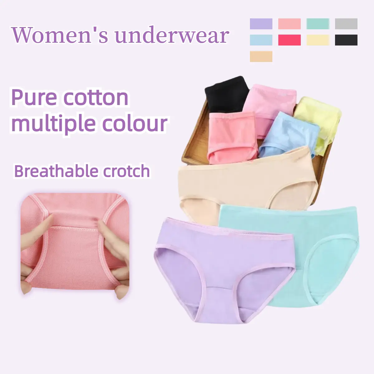 Women's pure cotton underwear triangle pants candy color mid waist underwear A001