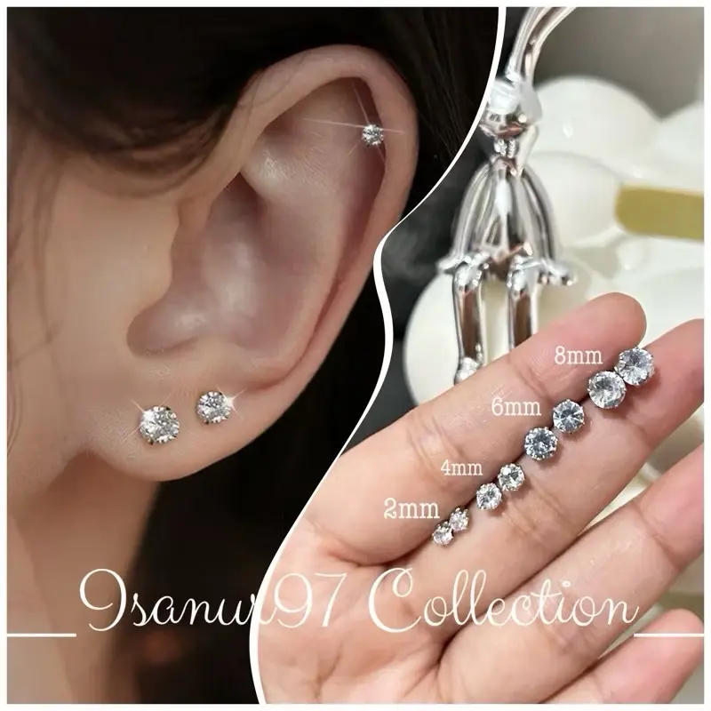 (2pcs/pasang) ANTING-ANTING ANTING ZIRCON KANCING ZIRKON BULAT BAJA TAHAN KARAT TITANIUM ANTING-ANTING SEDERHANA SILVER 925 0