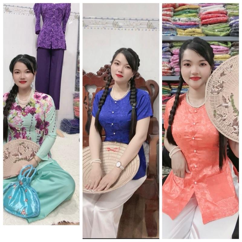 Lẽ áo bà ba tay ngắn có túi áo gấm lụa