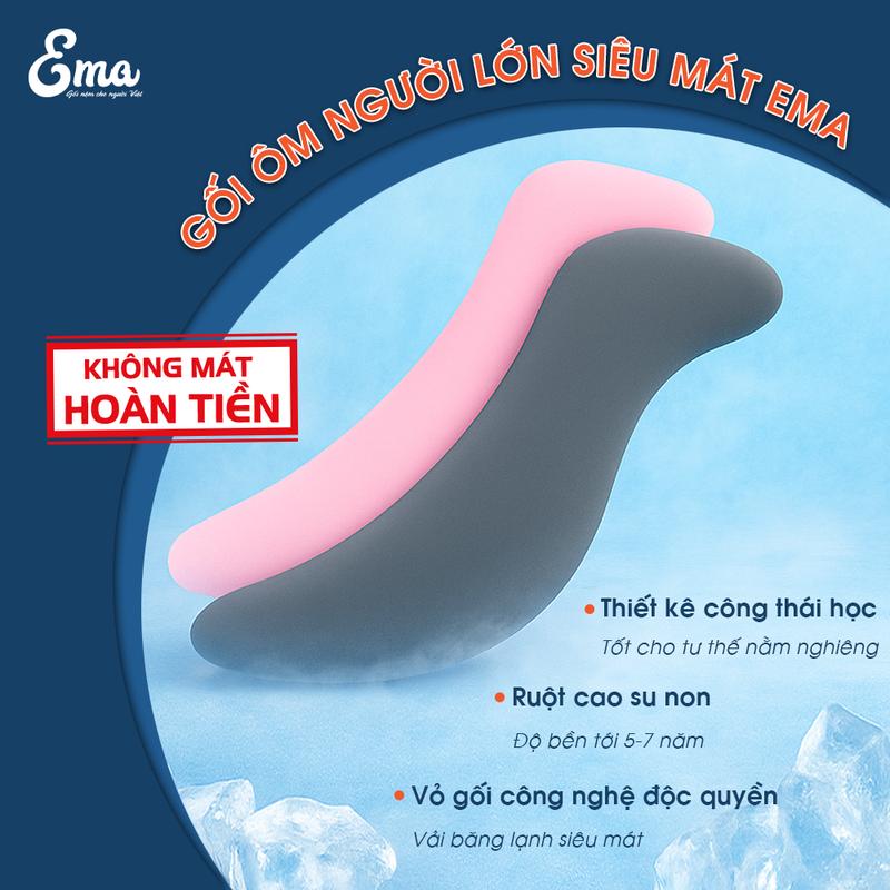 Gối ôm người lớn siêu mát lạnh EMA chất liệu cao su non nguyên khối dài 110cm - Không mát hoàn tiền