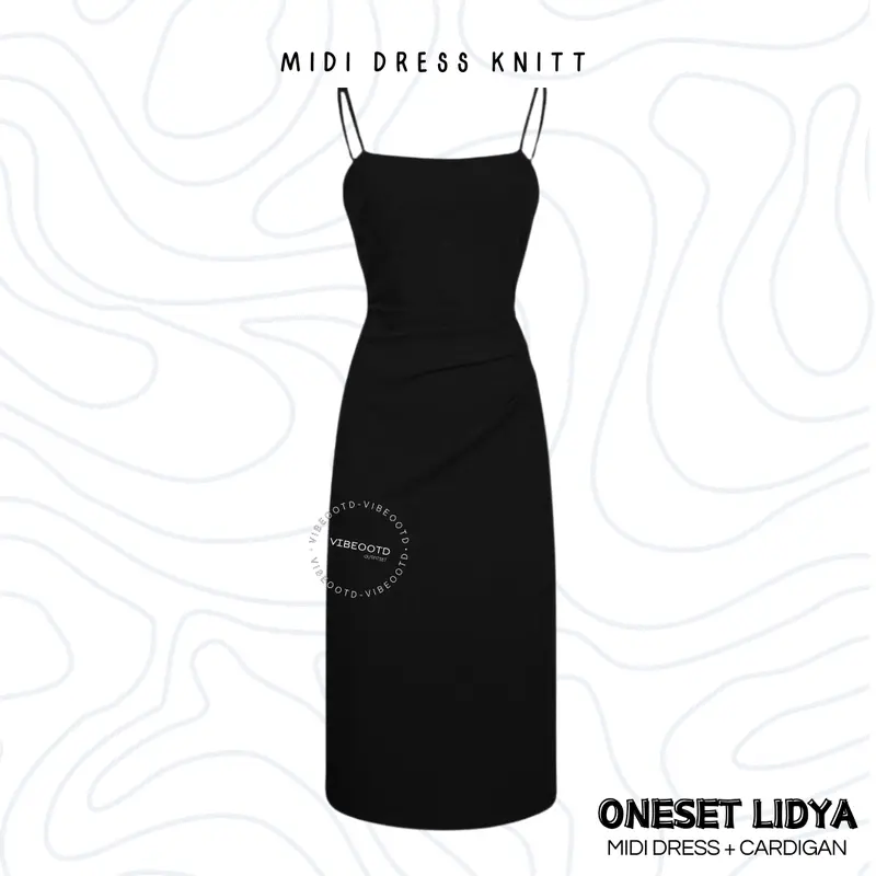 Lidya Outfit Set Wanita ( Bawahan Inner midi dress Hitam +  Atasan Outer Cardigan Blazer Kancing ) Ootd Crop Cewek Simple - One Set Korean Look Santai Basic | Semi Formal 4