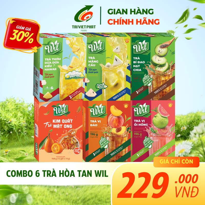 TẶNG THẺ TOPPING Combo 6 trà Wil trà trái cây tươi thanh nhiệt trà thơm dừa mãng cầu kim quất đào ổi bí đao