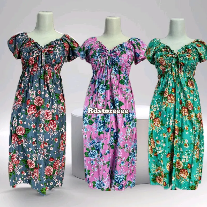 Daster Rayon Smocked Kirana - Ld 120cm, Panjang 110cm - Lembut, Kaki 0
