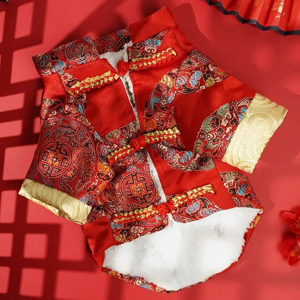 Pet New Year Costume Dog New Year Tang Suit Comfortable Autumn Winter for Small Medium Dog Cats Soft