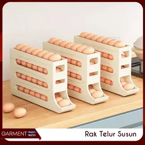 Rak Telur 4 Tingkat Bergulir Otomatis Tempat Dispenser Penyimpanan Telor Susun Egg Box