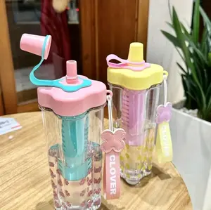 BOTOL MINUM CLOVER INFUSED WATER 600ML TRANSPARANT ANTI TUMPAH DENGAN SEDOTAN Bottles Kitchenware