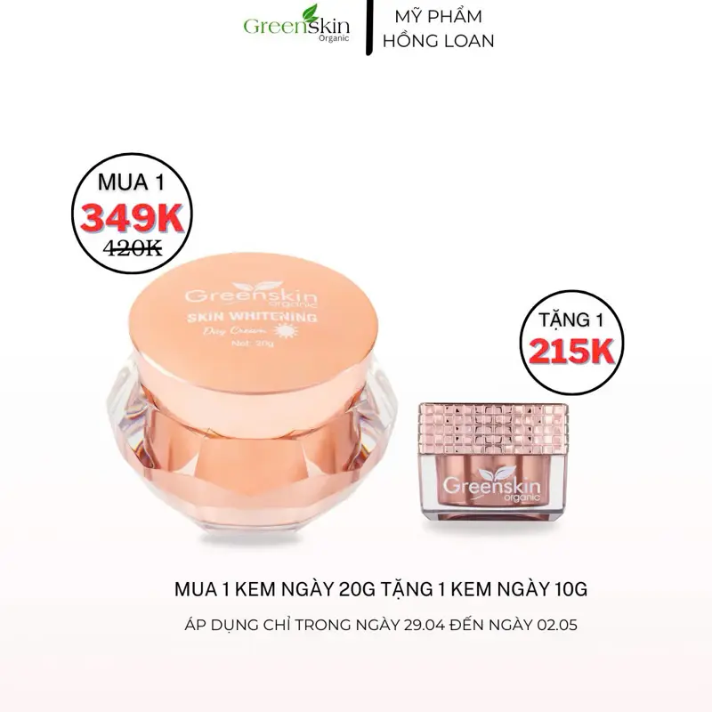 ( TẶNG KEM NGÀY 10G ) (Lớn) Kem Ngày 20G - Chăm Sóc Da Nám ,Dưỡng Sáng , Nâng Tone Da Greenskin Organic - Mỹ Phẩm Hồng Loan