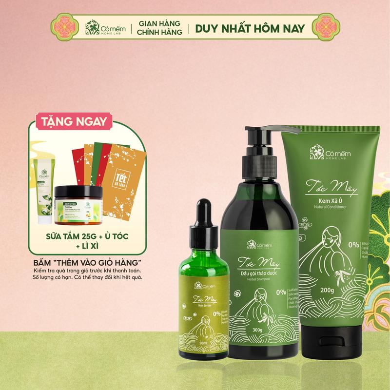   COMBO TẶNG 2 QUÀ MIỄN PHÍ  Bộ Chăm Sóc Tóc Mây Gội Xả Serum Hỗ Trợ Giảm Rụng Tóc Thiên Nhiên Cỏ Mềm 