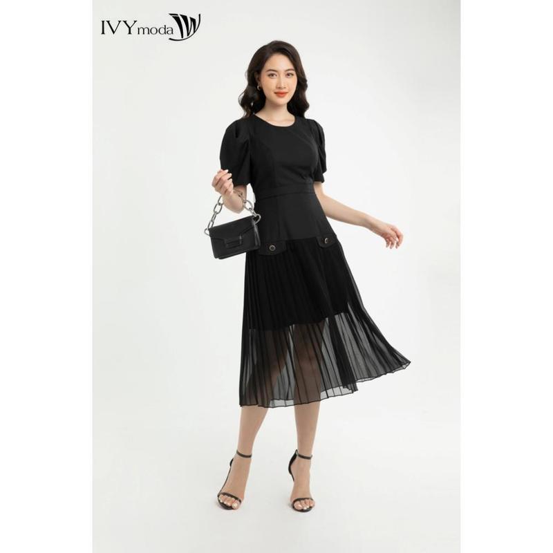 Đầm xòe hạ eo xếp ly nữ ( KHÔNG KÈM ĐAI) IVY moda MS 48M7565