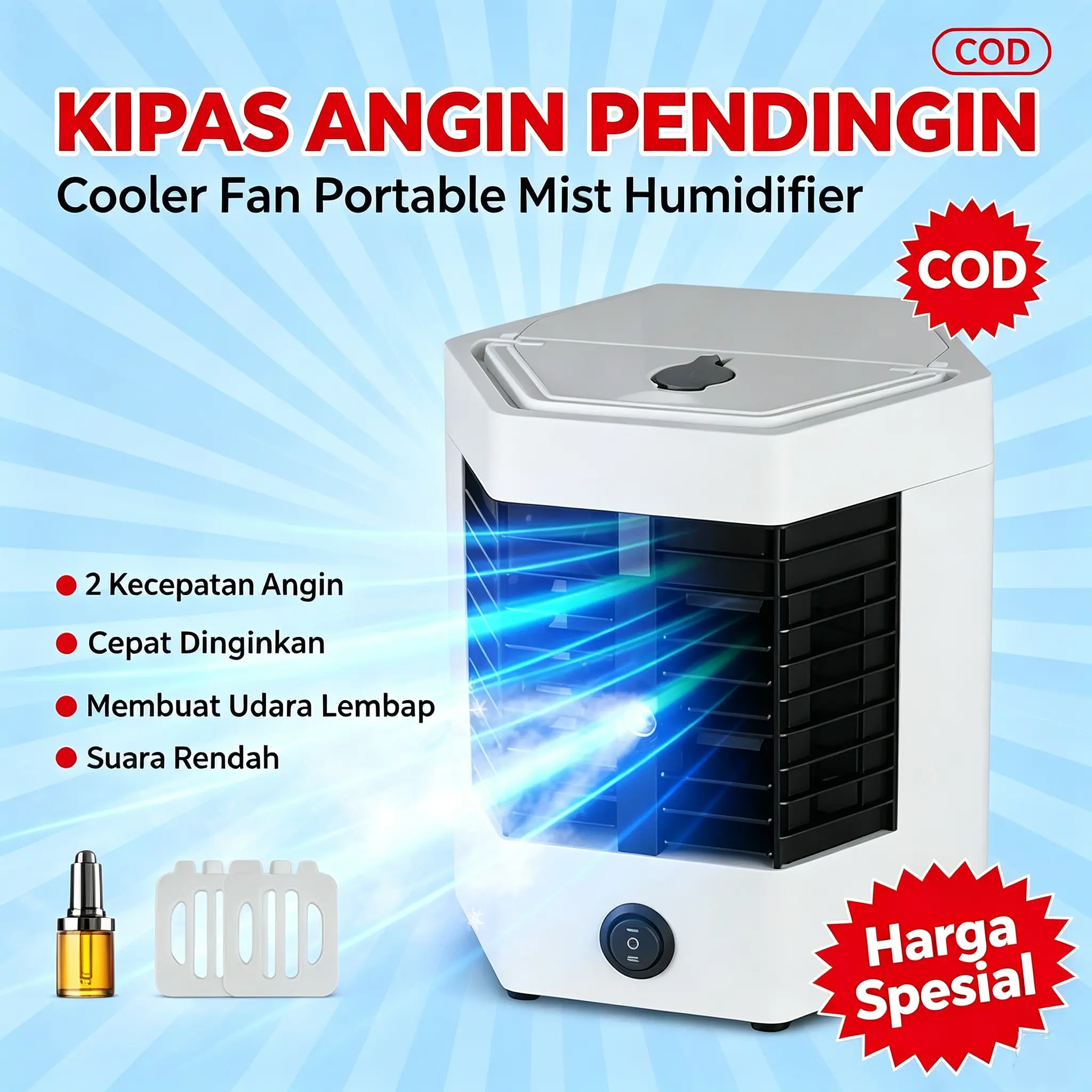 TERMURAH Air Cooler Kipas Mini Portable AC USB Praktis Pendingin Ruangan Mini Import 2 Kecepatan Pendingin Udara Evaporatif Mini Pribadi Kecil Kipas Pendingin Udara COD