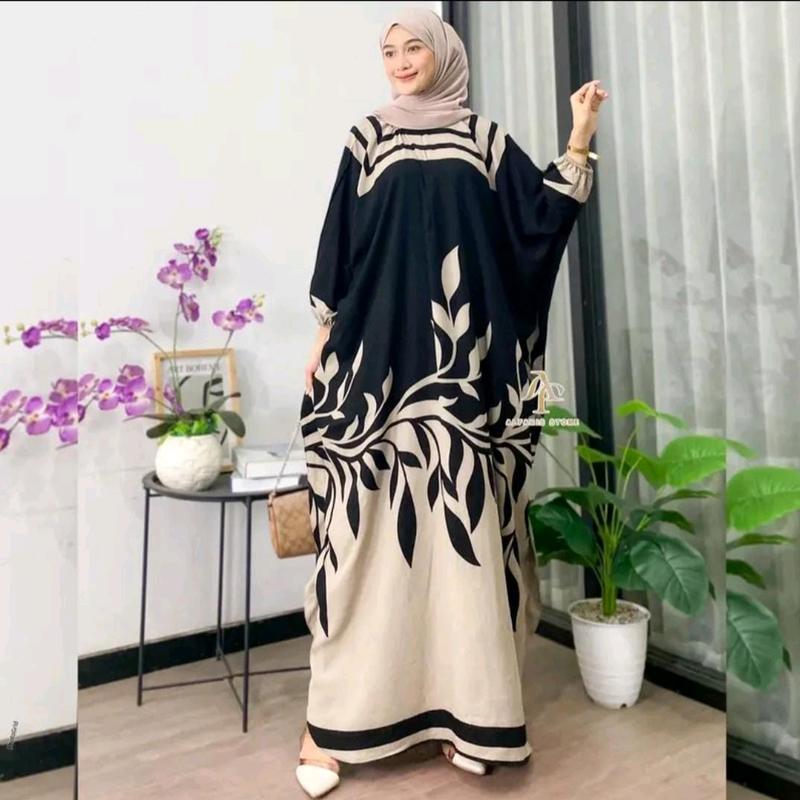 Gamis Kaftan Rayon Jumbo Premium Motif Bunga Ld 180 cm Muslim Nyaman Dress Wanita 1