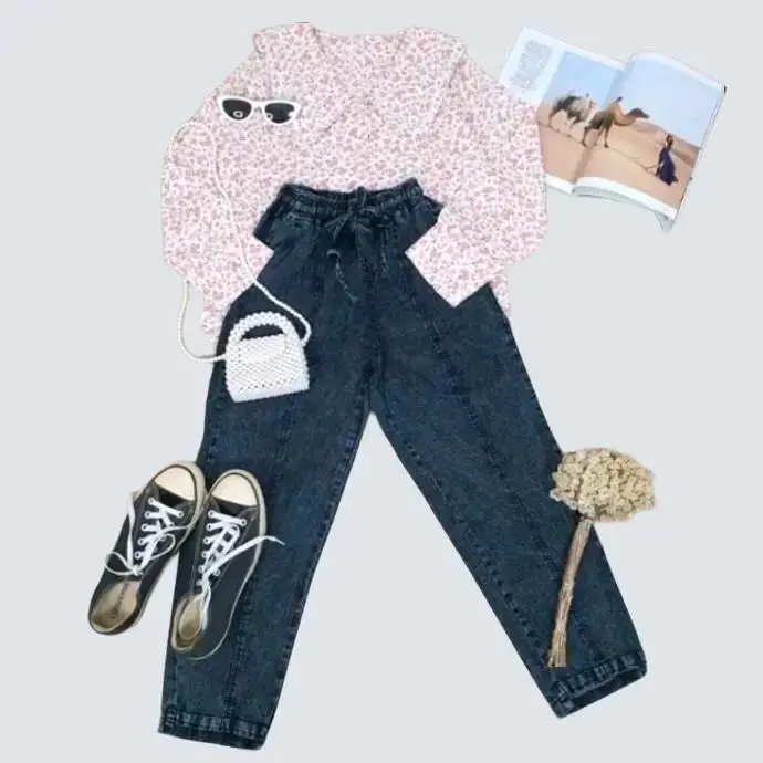 Celana Baggy Jeans Tulang Jjinjit Hitam Wanita Panjang Cewek Allsize - Kulot, Linen Katun
