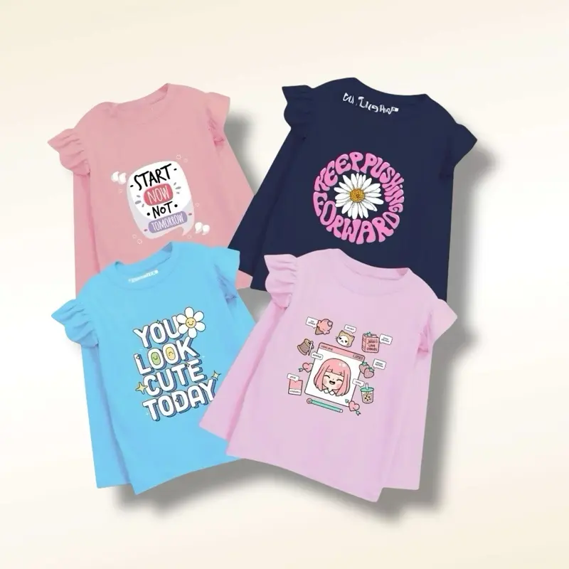 Baju Tangan Panjang Anak Perempuan Katun 30s Sablon Plastisol Ruffle Umur 4-10 tahun Fashion 0