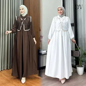 Devarina - KINAR Dress Syakila Premium Mix Brukat Gamis Pesta Lebaran Terbaru Kondangan Kekinian Desain Elegan Warna Soft Bahan Mewah