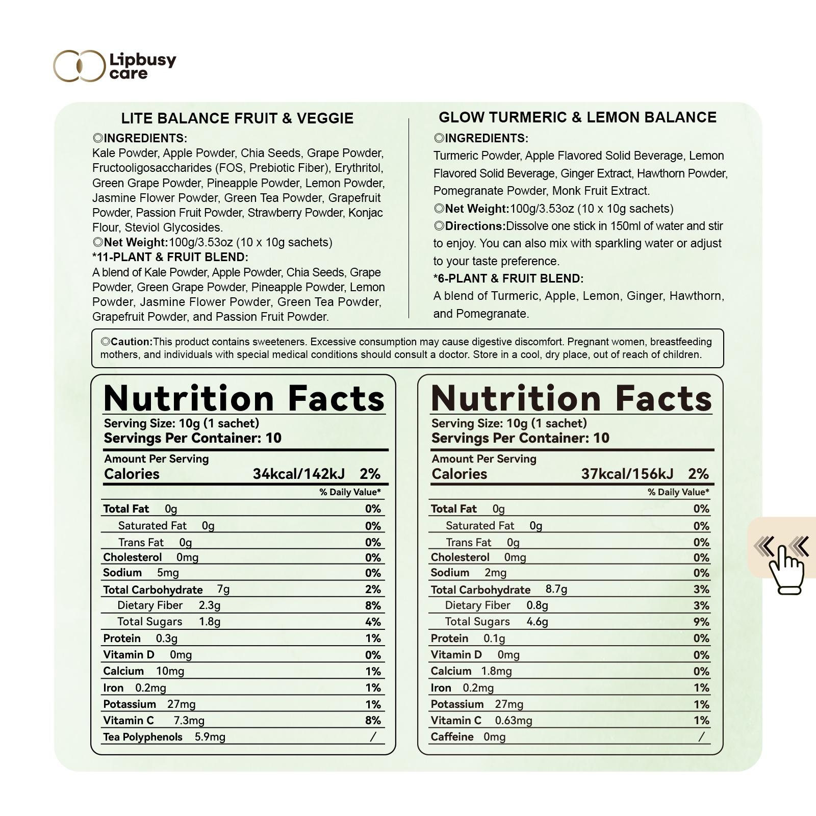 LIPBUSYCARE LITE & GLOW Daily Wellness Ritual - A Perfect Pair of Turmeric-Ginger Lemon Sip & Fruity Kale-Chia Fiber Blend.