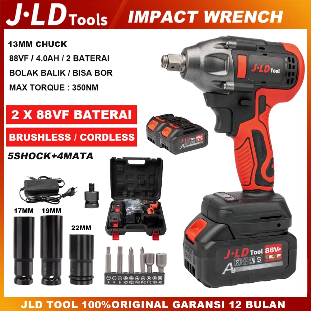 JLD 88VF Impact baterai Brushless 13MM Impact wrench Cordless Impact jld Mesin bor baterai torsi besar 350NM