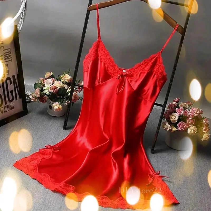 Baju Tidur Wanita Satin Mini Sexy Velvet Lingeriee Dress Import Polyster Blends - Transparan 7