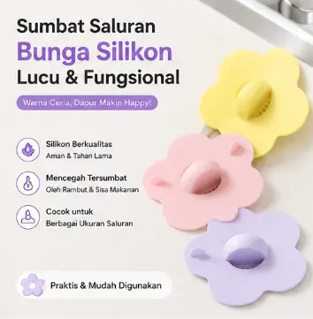 Sumbat Saluran Air Silikon Bentuk Bunga Anti Tersumbat Penahan Rambut Bak Cuci Piring Kamar Mandi Serbaguna