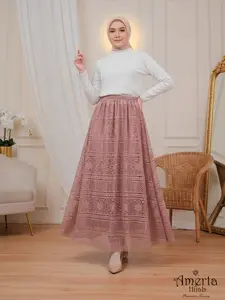 Malika Skirt - ROK Tutu BRUKAT MAYUNG Panjang Muslim Elegan Nyaman - Bawahan Wanita Dewasa Maxi Casual Hitam BW bahan Brokat Motif muslimah