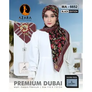 Hijab Segiempat Motif Azara Oskara Dubai Premium Black Edition - Beli 5 Pcs Free Hijab / Ciput -  Logo Metal Laser Cut - Voal Motif Eksklusif 5