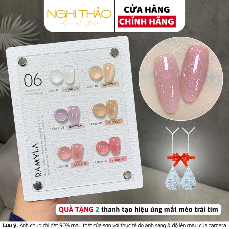 Set sơn gel thạch nhũ khổng tước RAMYLA 6 màu[Tặng thanh tạo mắt mèo trái tim]