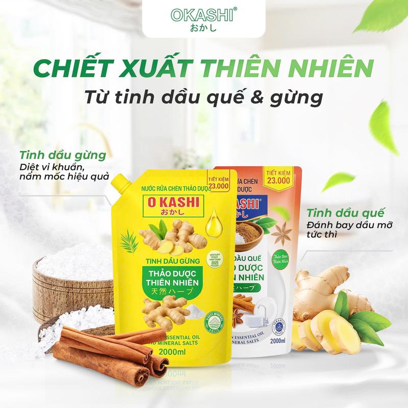 Combo Tiết Kiệm Tổng Nhận 4Lít NRC thảo dược Tinh Dầu Quế Gừng & Muối Khoáng Làm Sạch dầu mỡ bám trên bề mặt. An toàn cho da nhạy cảm Túi nước rửa chén bát hữu cơ túi 2L