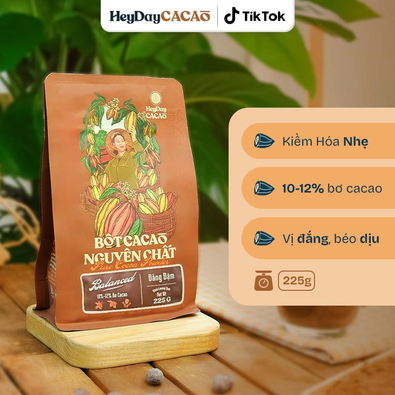 Bột cacao nguyên chất Heyday - Dòng Balanced phổ thông - Túi zip 225g - 10%-12% bơ cacao - Chuyên dành cho quán Cafe