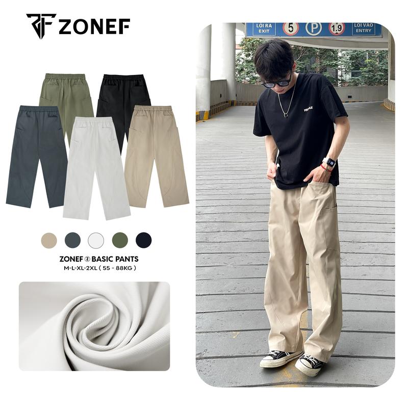 Quần Kaki Ống Rộng Phối Túi Bản To By Zonef, Quần Ống Rộng Cạp Chun Có Dây Rút, Chất Liệu Kaki Cotton Hàn cao cấp, mềm mại thoáng mát Nam Menswear pants