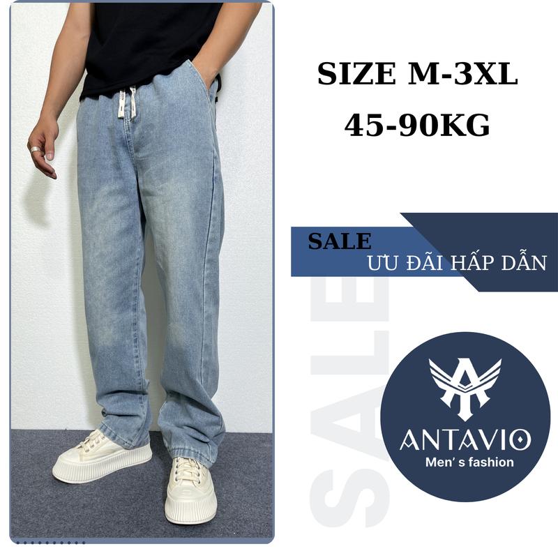  Quần Jean Ống Suông Nam  ANTAVIO Thiết Kế Phong Cách Hàn Quốc 3 Màu Xanh Sáng Đen Size M-3XL 45-90KG Chất Liệu Jean Mềm Cao Cấp Jean Suông 535 