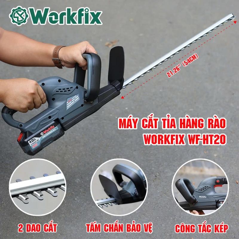 Máy Cắt Tỉa Hàng Rào Pin WORKFIX WF-HT20 Không Chổi Than Kèm Pin 15 Cell Bảo Hành 6 Tháng