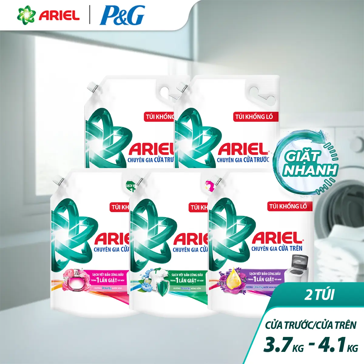 [ƯU ĐÃI T7] Combo 2 Nước giặt Ariel cửa trên & cửa trước 3.7kg - 4.1kg các mùi hương nước hoa