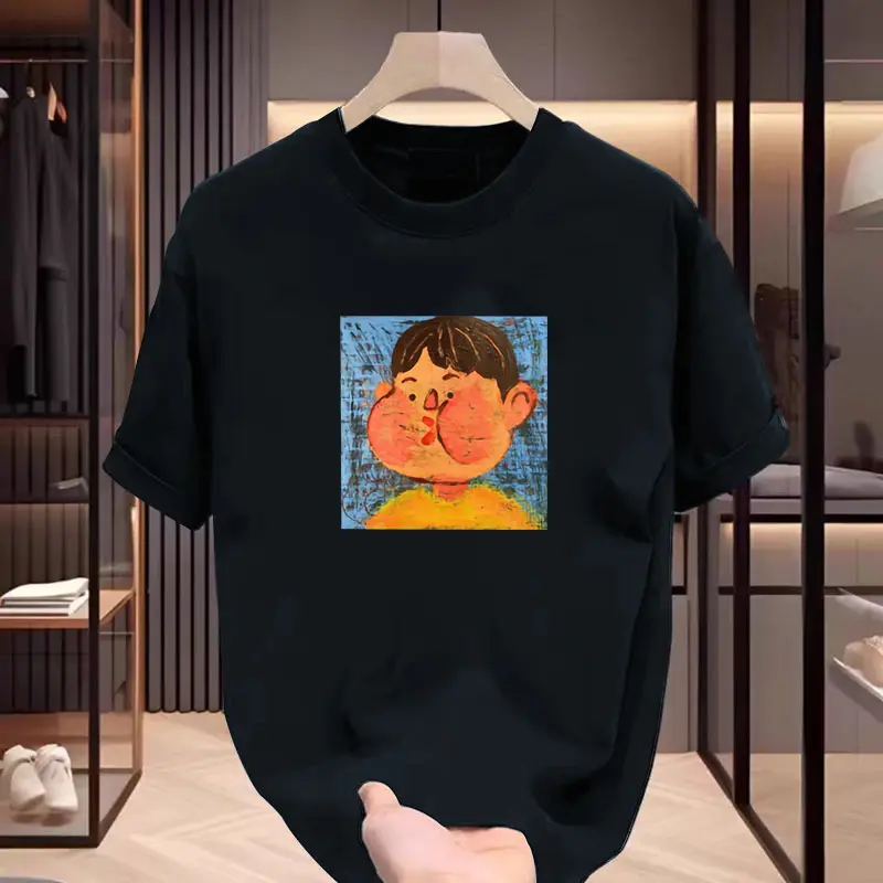 230g fun chubby oil painting vintage vintage student couple short sleeved T-shirt pure cotton unisex