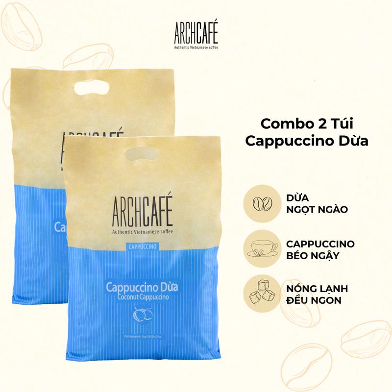Combo 2 Túi Cappucino Dừa Archcafe - Coconut Cappuccino Bag - Coffee, Cà phê (100 gói x 20g)