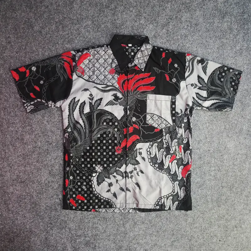 Kemeja Batik Lengan Pendek Pria Elegan Warna Abu-Abu // Motif Kekinian // Katun Halus dan Lembut 5