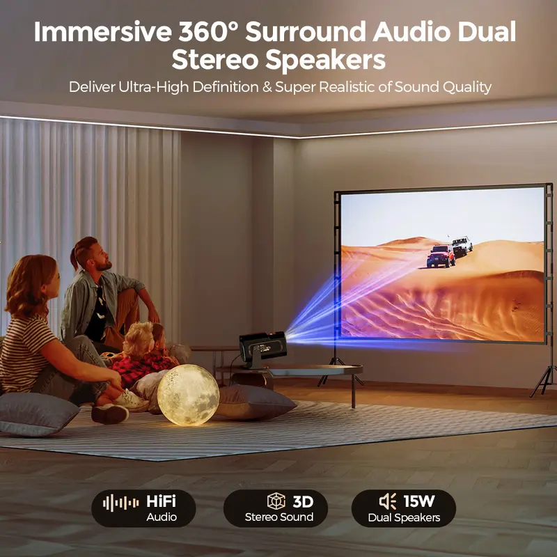 ISINBOX 4K 1080P Smart Proyektor - 500 ANSI Youtube Netflix Official Licensed  Projector - Whaleos Android 13 2.4+5GWifi6 HDMI AUX HD BT5.3 Portable Proyektor - 24000 Lumens 1080P Miracast Projector for HDMI/USB/iOS/Android/Laptop 5