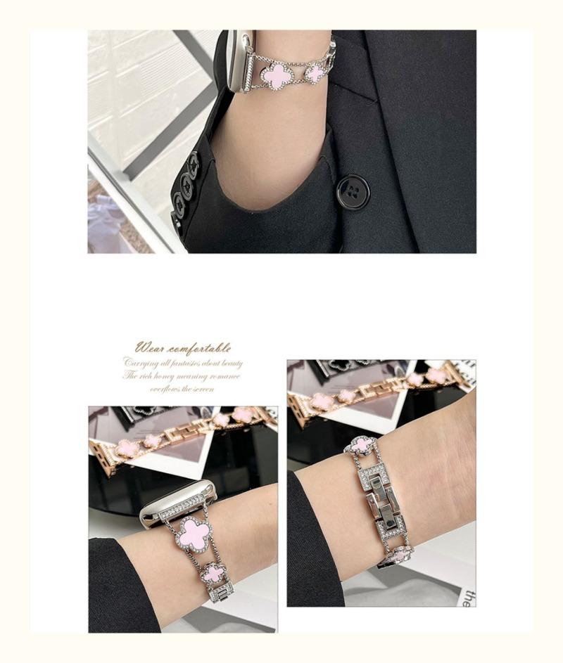 Product Introduction of Luxury Four-leaf clover rhinestone metal chain strap For iwatch Serie 9 8 7 6 SE 5 4 3 2 fashion Clover ladies band For iwatch Band 44mm 45mm 41mm 40mm 38mm 49mm 42mm 24