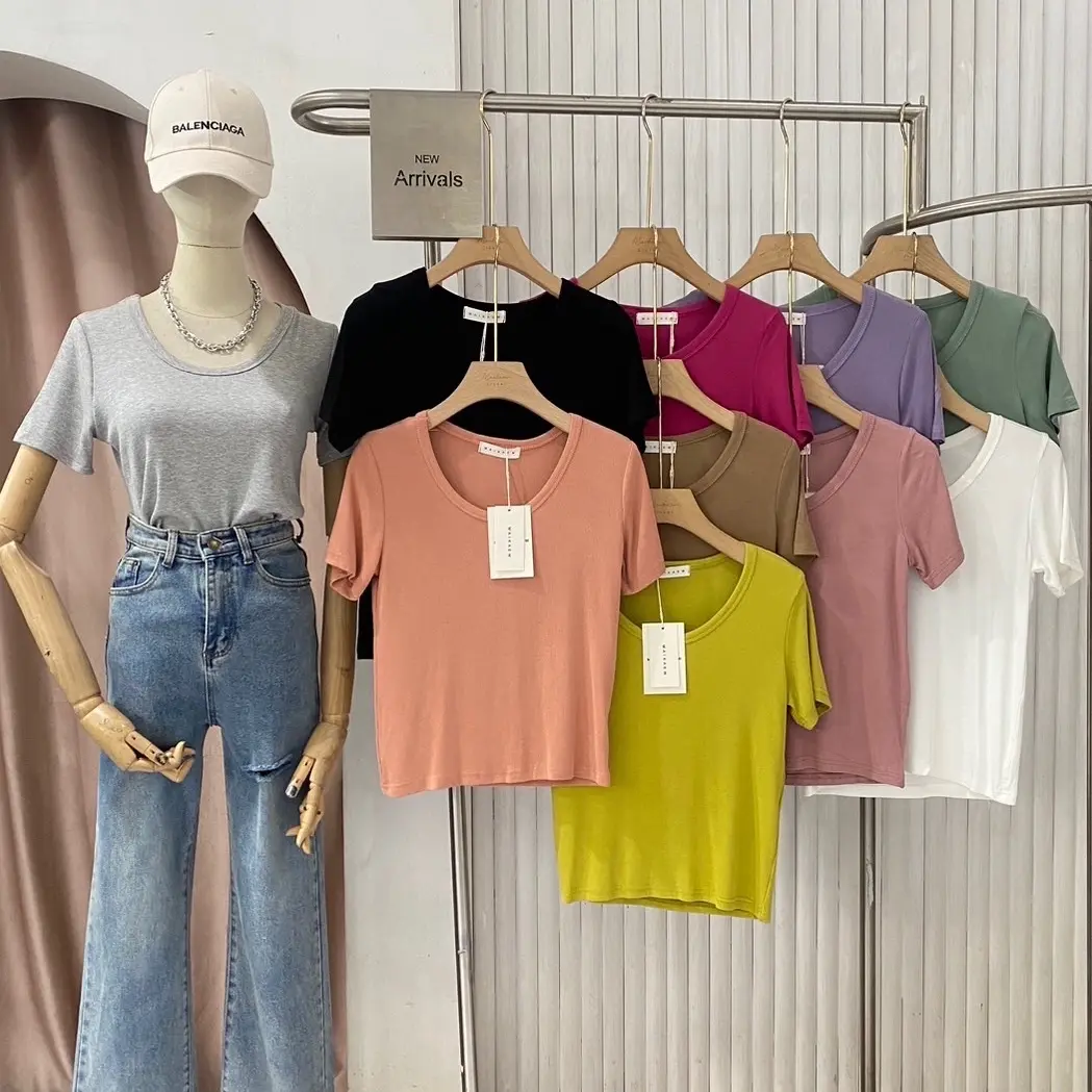 SA [ MW BAISC - LD KECIL 80cm-120cm ] atasan  Polos Kerah T-Shirt  WANITA tangan pendek bahan kaos BERTEXTURE STRETCH premium Baju BKK Pendek