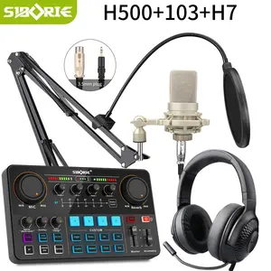 Siborie H500 soundcard+103 mic+H7 headphone live full set  3 in 1 paket lengkap HIFI sound quality karaoke