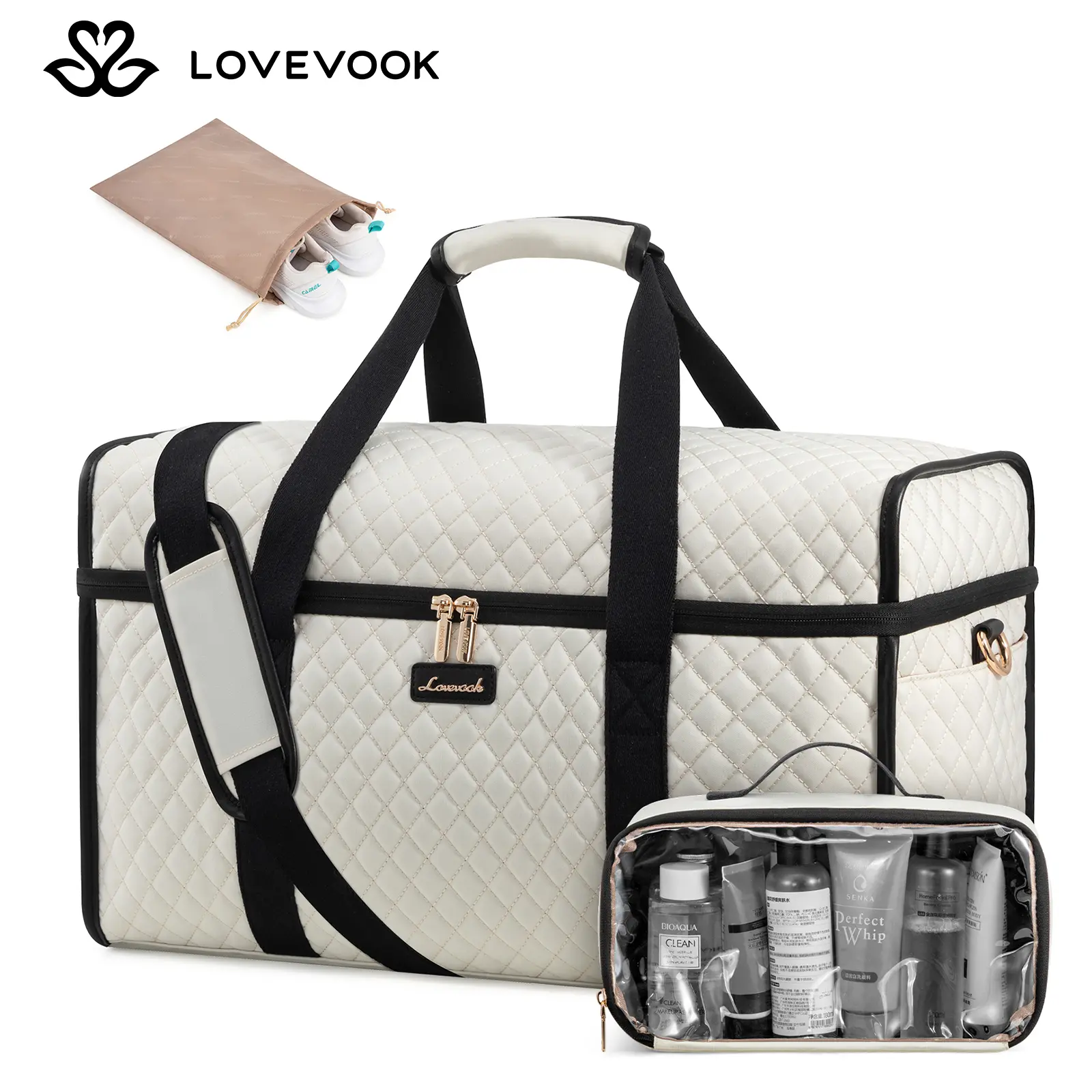 LOVEVOOK Travel Bags for Women, Large Opening Hospital Weekend Overnight Maternity Duffel Gym Bag, Carry On Holdall Cabin Hand Luggage Flight Womens Bag with Shoe Pocket.