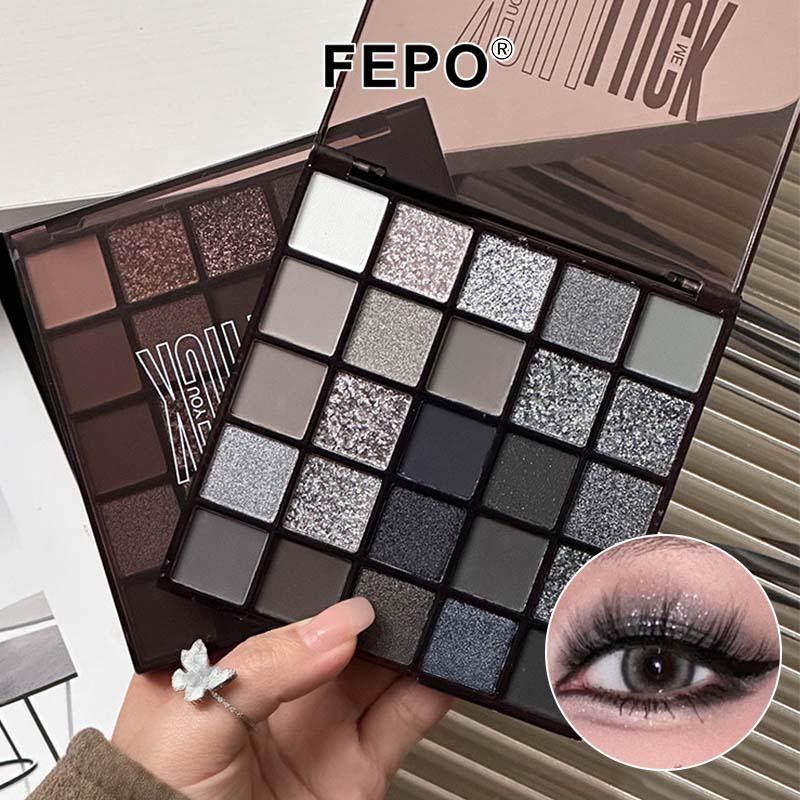Bảng Phấn Mắt, FEPO, 25 Màu, Đen Trắng Xám Kim Loại, Phấn Mắt Trang Điểm Khói, Có Gương