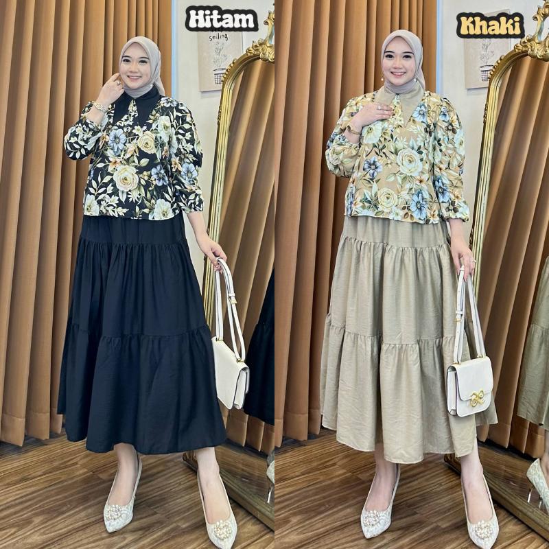 Fillan Wear - One Set Fuji Blouse Rayon Motif Bunga Setelan Rok Susun Wanita Premium Retsleting Depan Busui Lengan Panjang Karet Baju Casual Kerja Nyaman Fillan Wear - One Set Fuji Blouse Rayon Motif Bunga Setelan Rok Susun Wanita Premium Retsleting Depan Busui Lengan Panjang Karet Baju Casual Kerja Nyaman
