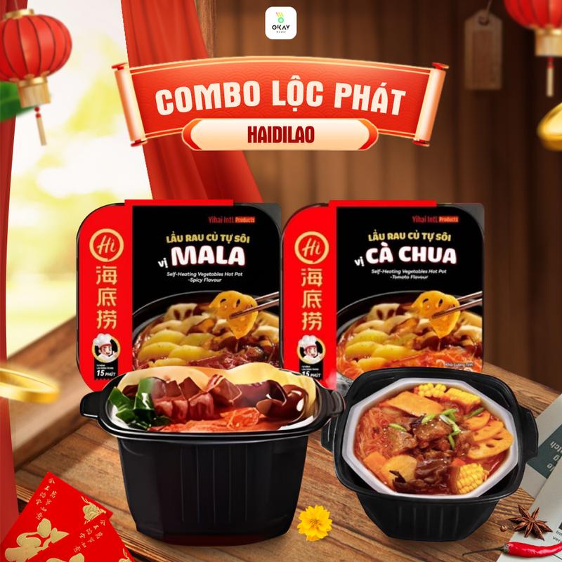  Haidilao COMBO LỘC PHÁT XUÂN 2026 - 3 Lẩu Tự Sôi Haidilao Vị Cay Tê Mala & Cà Chua Không Cần Bếp Tiện Lợi Thơm Ngon 