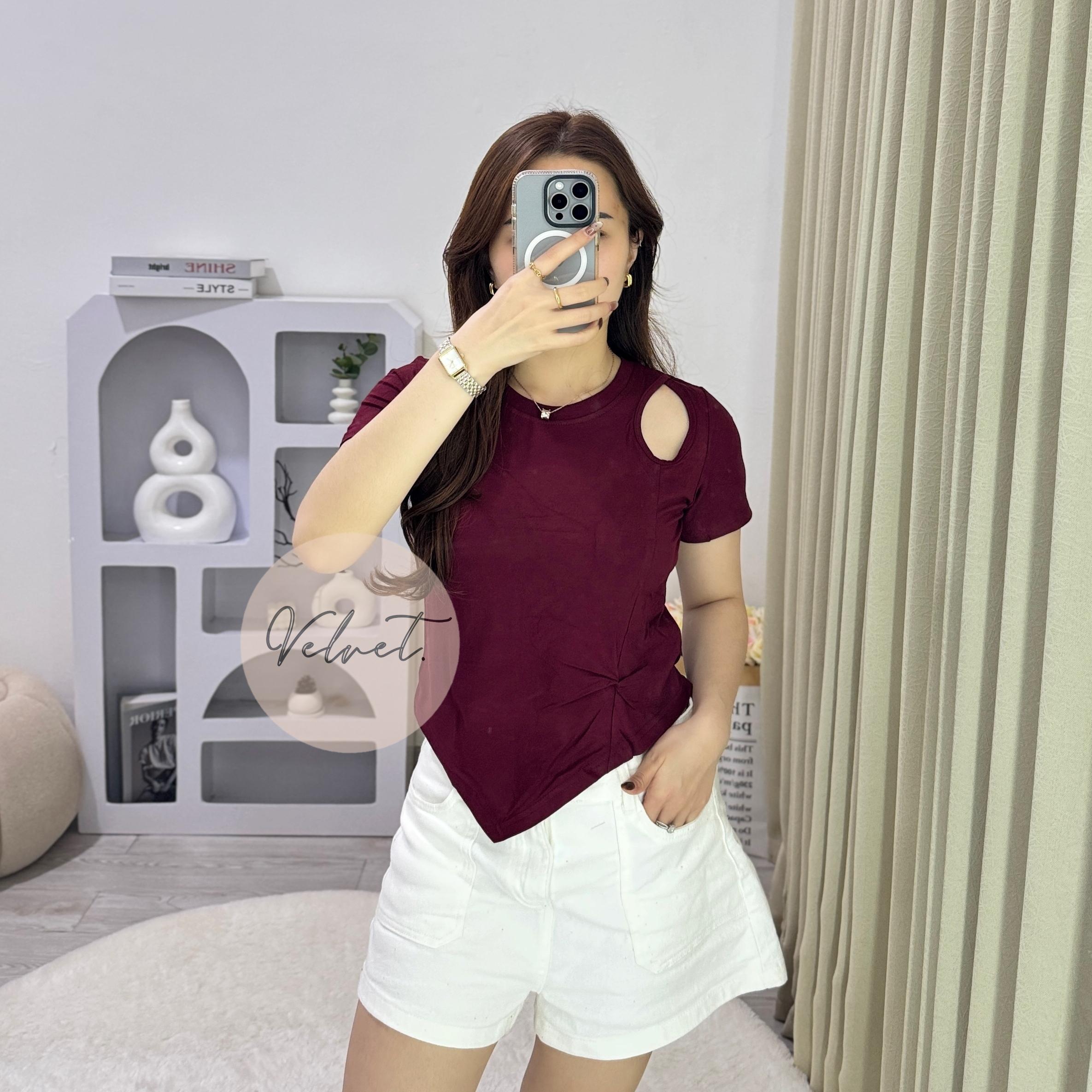 Kaos Polos Asimetris Samping / Atasan Wanita Kerut Samping Lancip 075