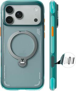 TORRAS iPhone 用 ケース【エアバッグ 超強保護・米軍 MIL規格 】リング スタンド MagSafe対応 Ostand Q3 Air 360°定点回転 縦横両対応 MagSafe対応 ワイヤレス充電 カメラコントロールボタン付き 登山・アウトドア活動 氷河・ブルー