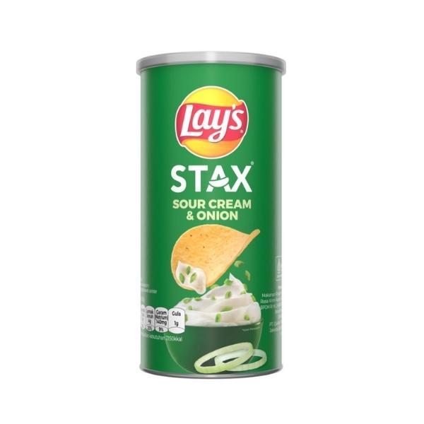 Gambar LAYS STAX SOUR CREAM & UNION 70 GR - KERIPIK KENTANG dari Hypermart Villa Melati Kota Tangerang Selatan Tokopedia