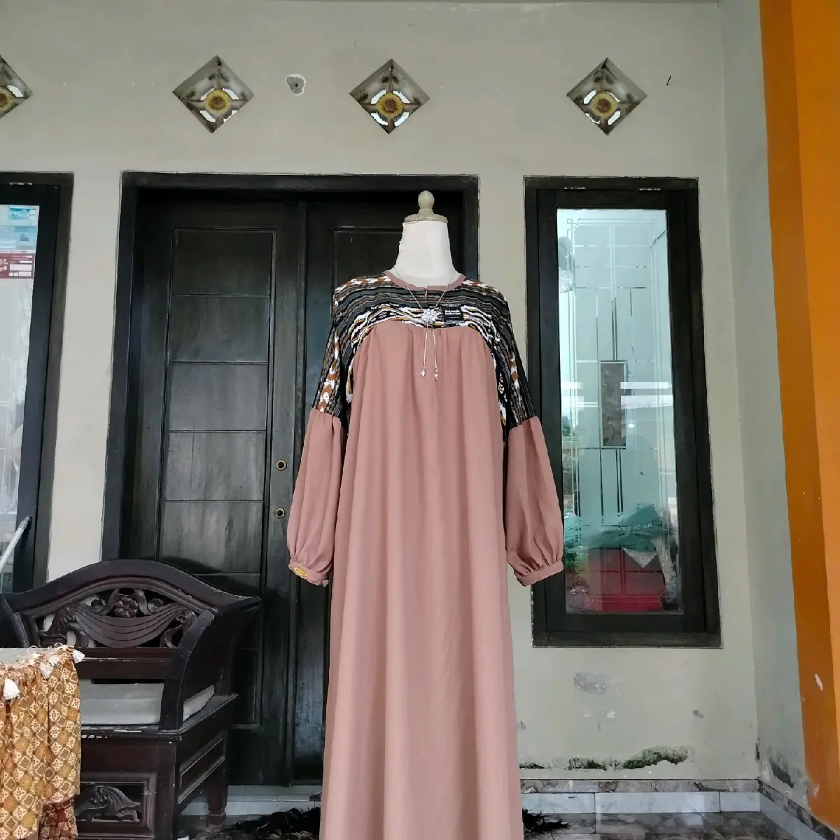 gamis batik dada x polos mewah