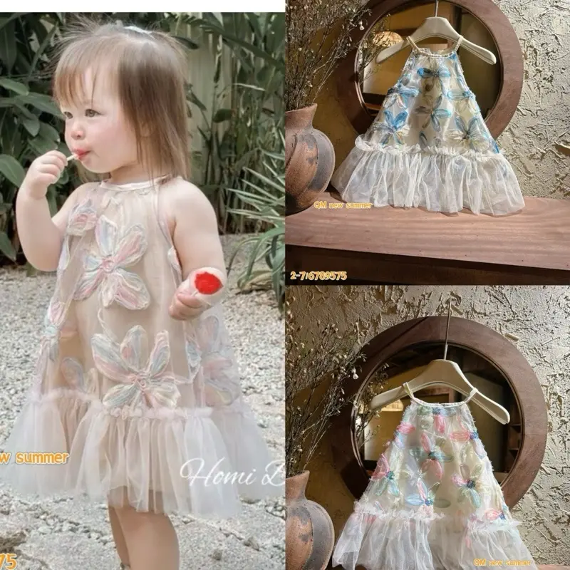 [Havykids] Váy Yếm Hoa Kim Sa Lưới Lót Lụa Mềm Cho Bé Gái
