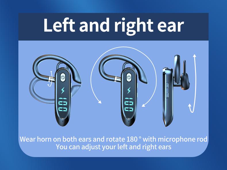 Headset Telinga Tunggal dengan Mikrofon Bluetooth 6.0 Earphone Peredam Kebisingan Speaker Mini Tahan Air Tampilan LED Bebas Genggam Waktu Siaga Panjang