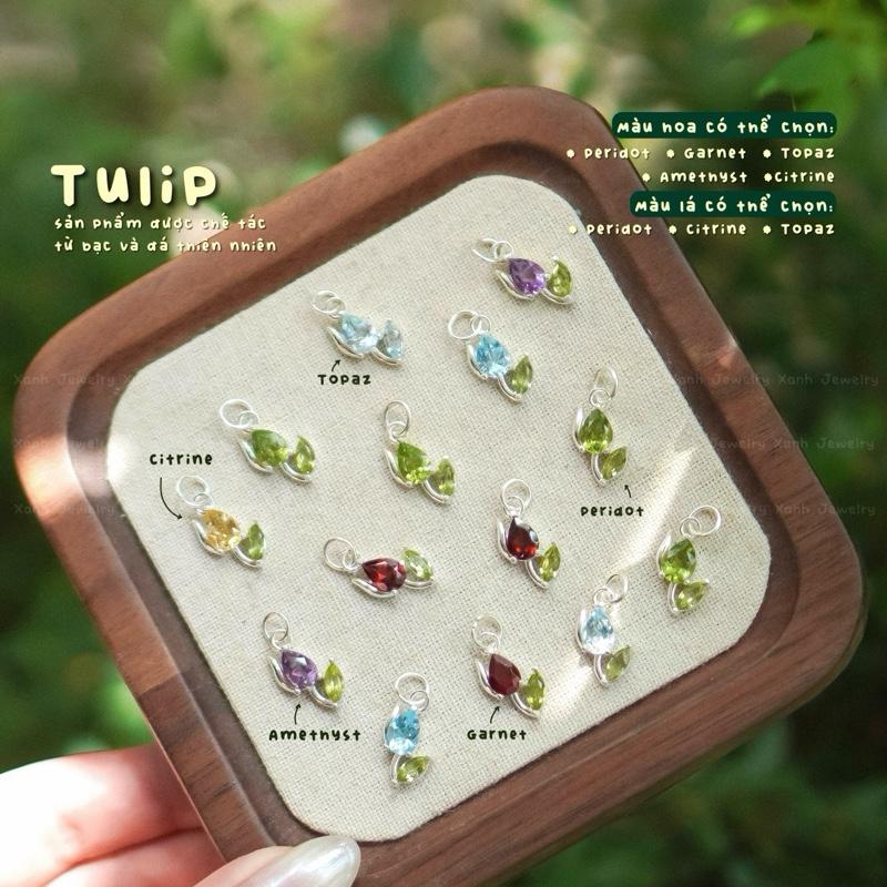  Dây chuyền hoa Tulip đáng yêu may mắn đá Garnet Amethyst Citrine Peridot Topaz thiên nhiên - Xanh Jewelry 